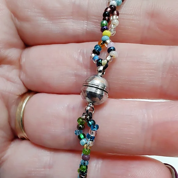 Handcrafted Glass Seed Bead Collar Necklace Rainbow Lace Sunburst Pattern 16" - Picture 5 of 10